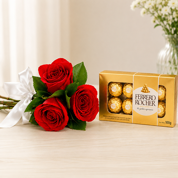 Tr�s Rosas Vermelhas Importadas e Chocolate