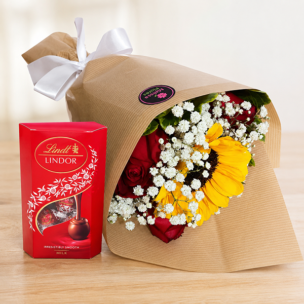 Buqu� de Rosas com Girassol e Lindt